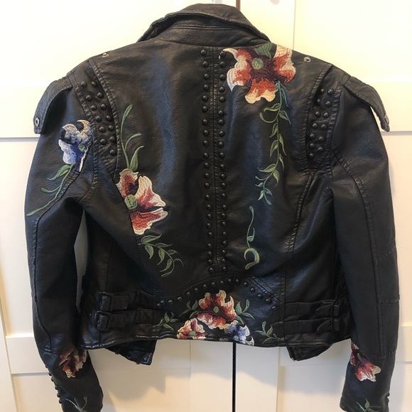 Leather jacket with flower detail - Picture 1 of 2